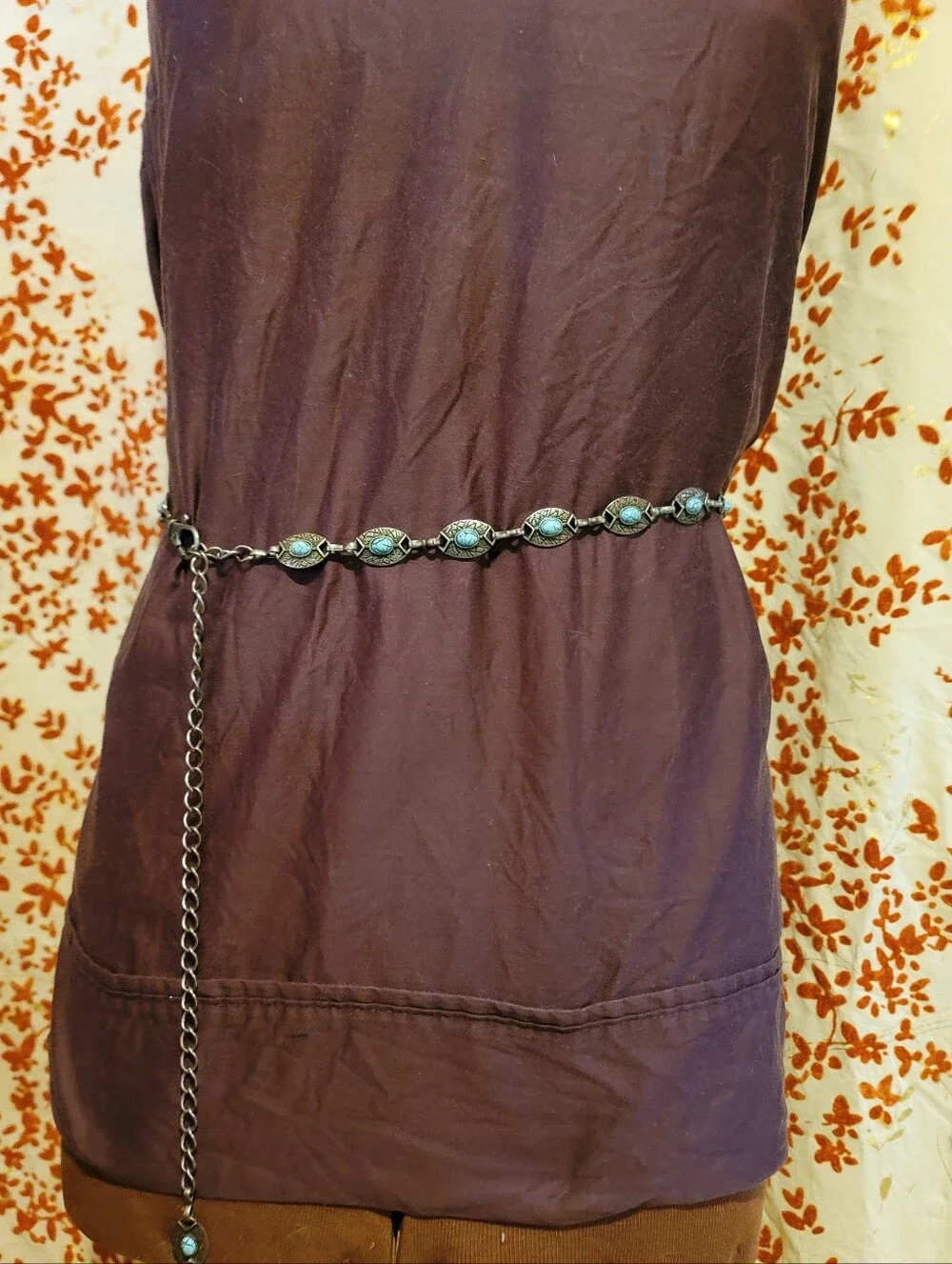 Silver-tone Faux Turquoise Chain Belt
